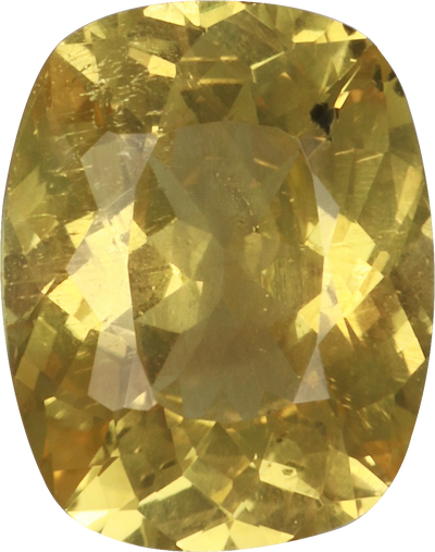Cushion cut chrysoberyl, 9.59 by 7.57 mm, shown at actual size