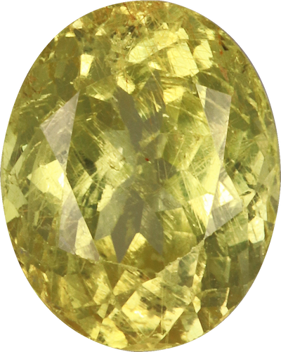 Oval cut chrysoberyl, 9 by 7.16 mm, shown at actual size