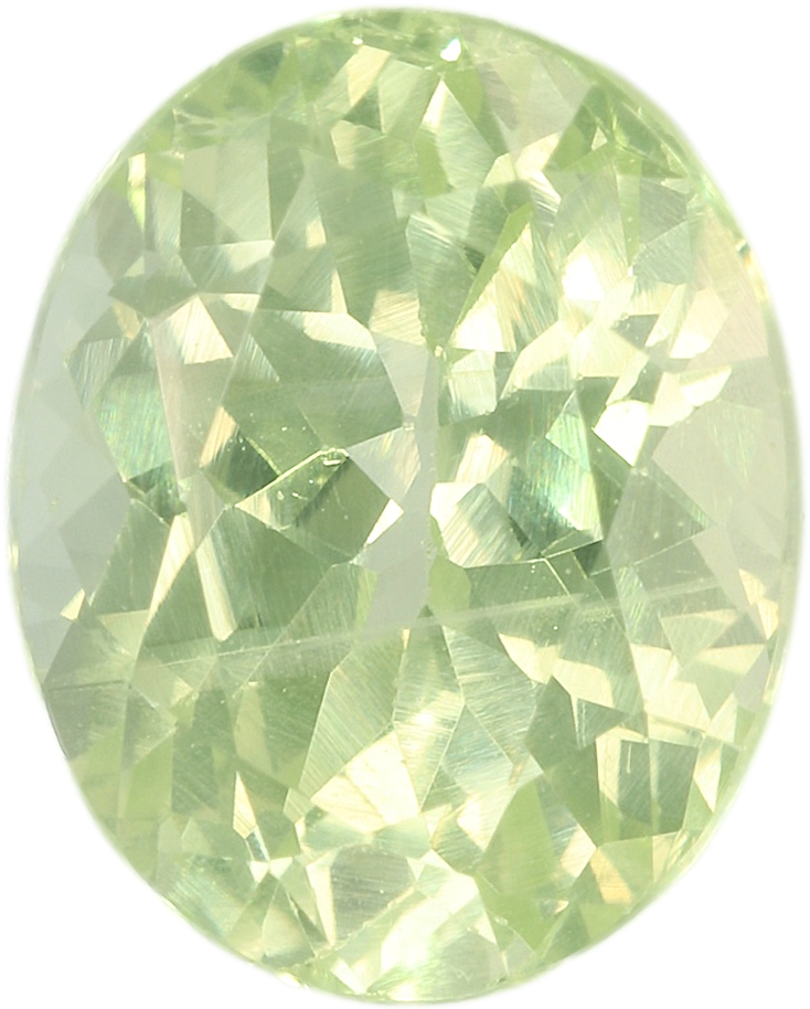 Oval cut chrysoberyl, 9.51 by 7.58 mm, shown at actual size