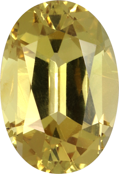 Oval cut chrysoberyl, 8.69 by 5.97 mm, shown at actual size