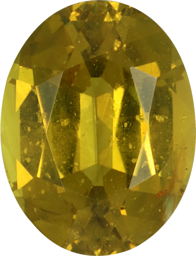 Oval cut chrysoberyl, 8.03 by 6.12 mm, shown at actual size