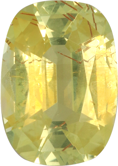 Cushion cut chrysoberyl, 8.7 by 6.18 mm, shown at actual size