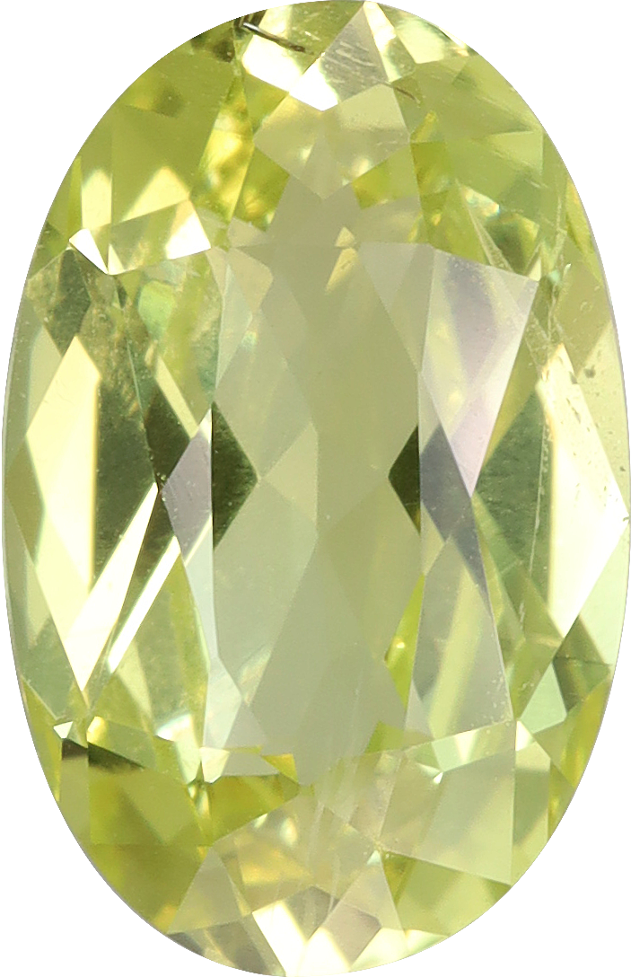 Oval cut chrysoberyl, 10.77 by 7.03 mm, shown at actual size