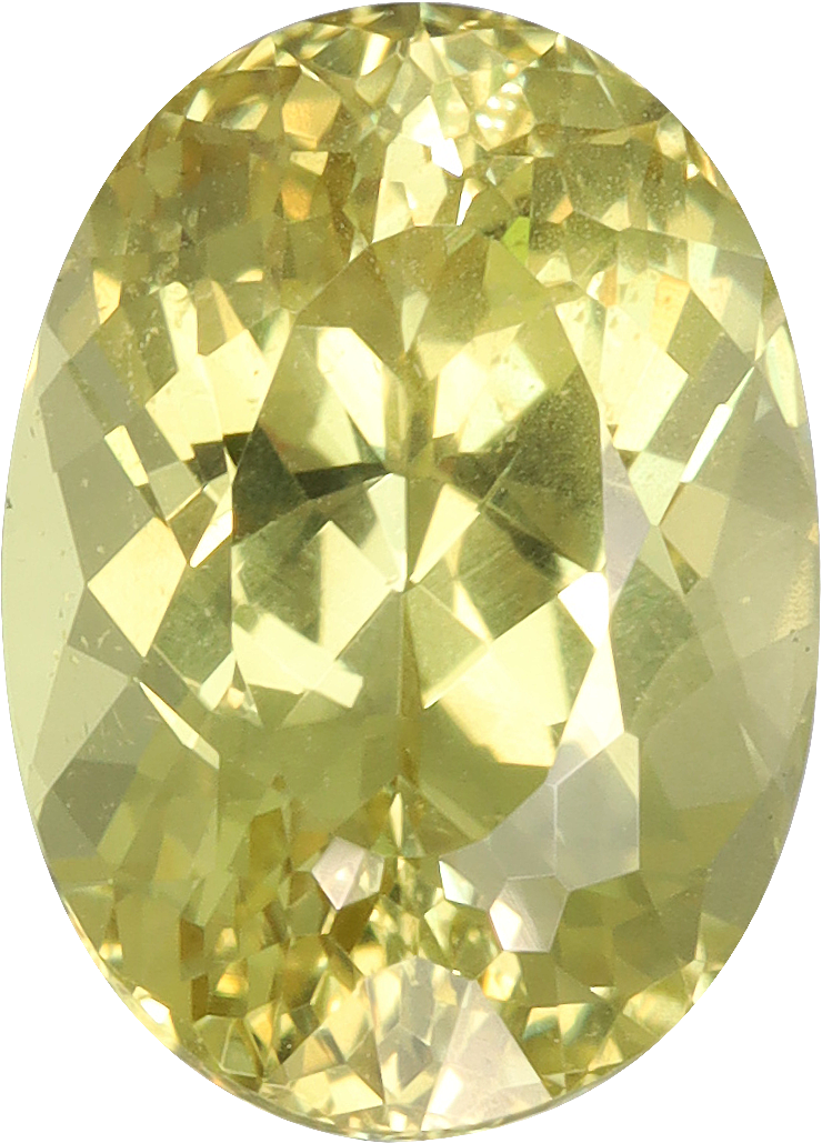 Oval cut chrysoberyl, 10.28 by 7.31 mm, shown at actual size