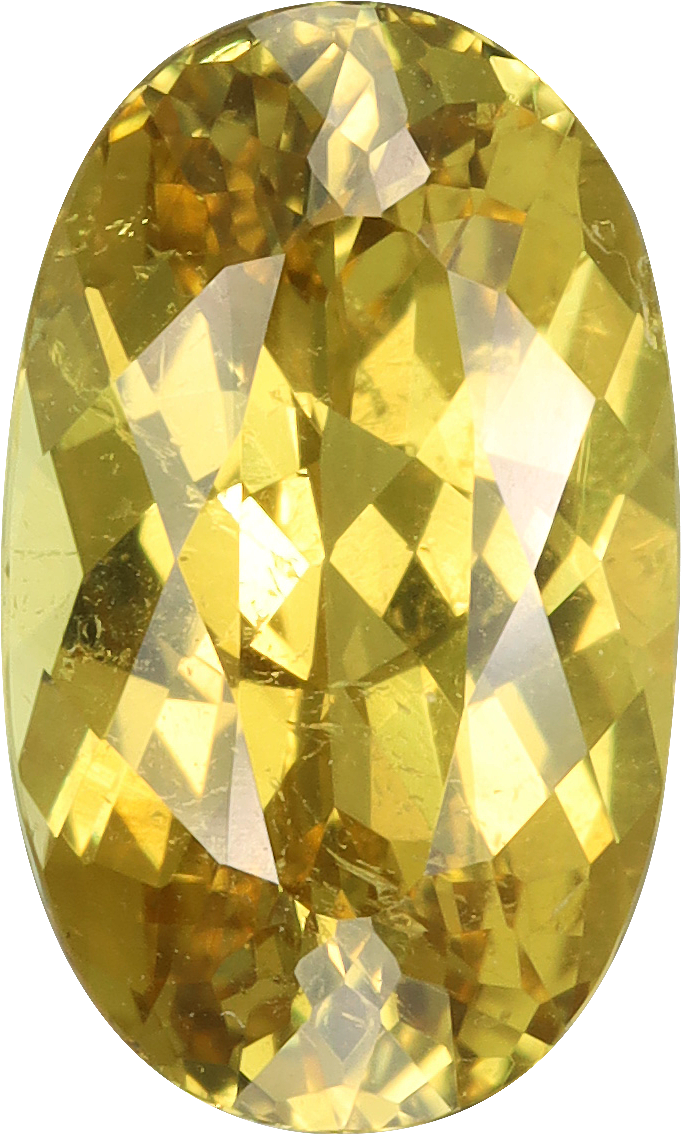 Oval cut chrysoberyl, 11.29 by 6.83 mm, shown at actual size