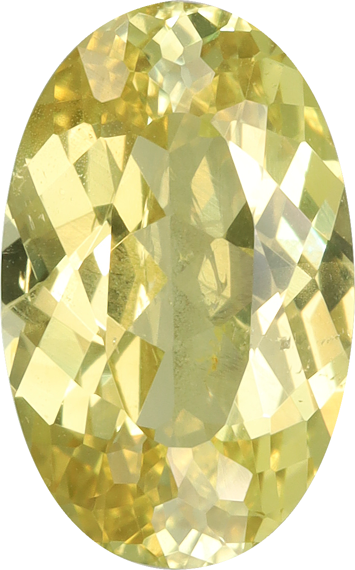 Oval cut chrysoberyl, 11.19 by 7.08 mm, shown at actual size
