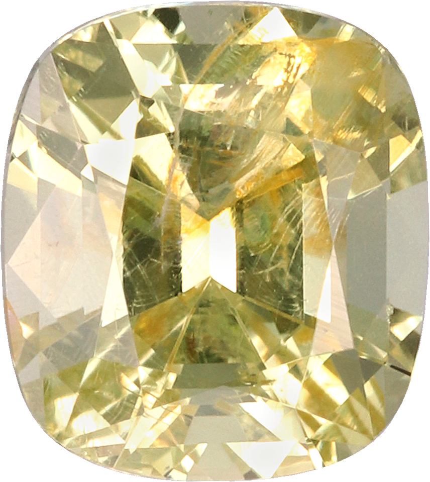 Cushion cut chrysoberyl, 6.21 by 5.53 mm, shown at actual size