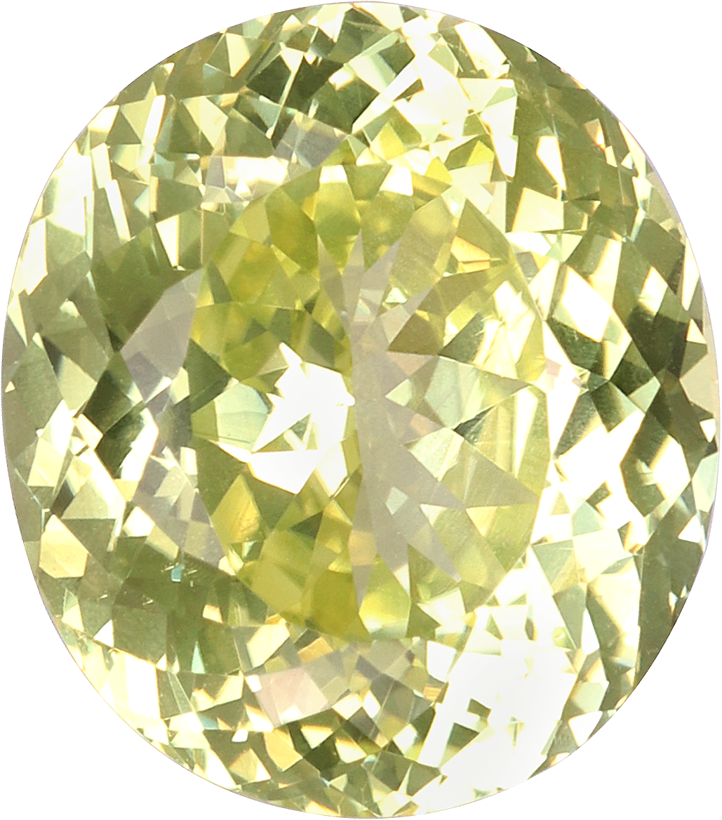 Oval cut chrysoberyl, 12.04 by 10.62 mm, shown at actual size