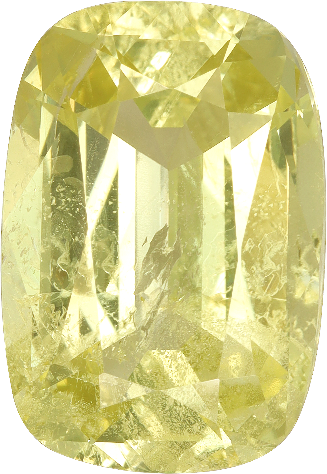 Cushion cut chrysoberyl, 13.61 by 9.35 mm, shown at actual size