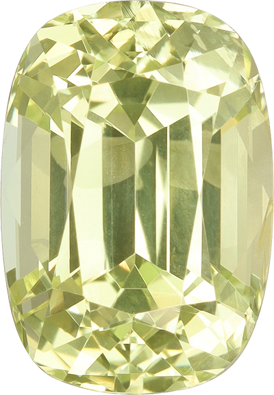 Cushion cut chrysoberyl, 10.18 by 7.05 mm, shown at actual size