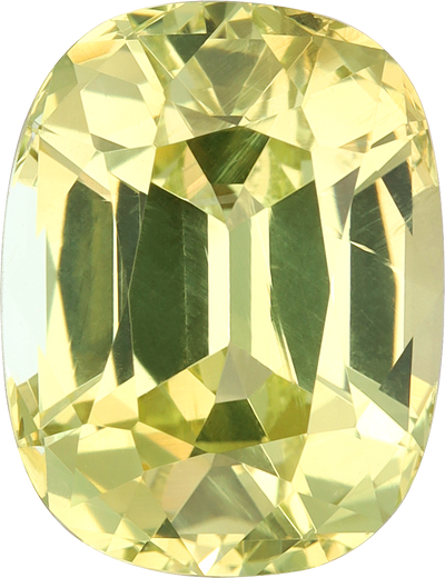 Cushion cut chrysoberyl, 10.62 by 8.14 mm, shown at actual size