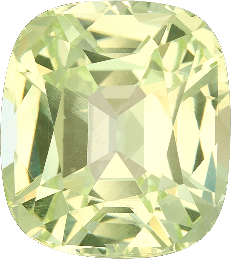 Cushion cut chrysoberyl, 9.57 by 8.52 mm, shown at actual size