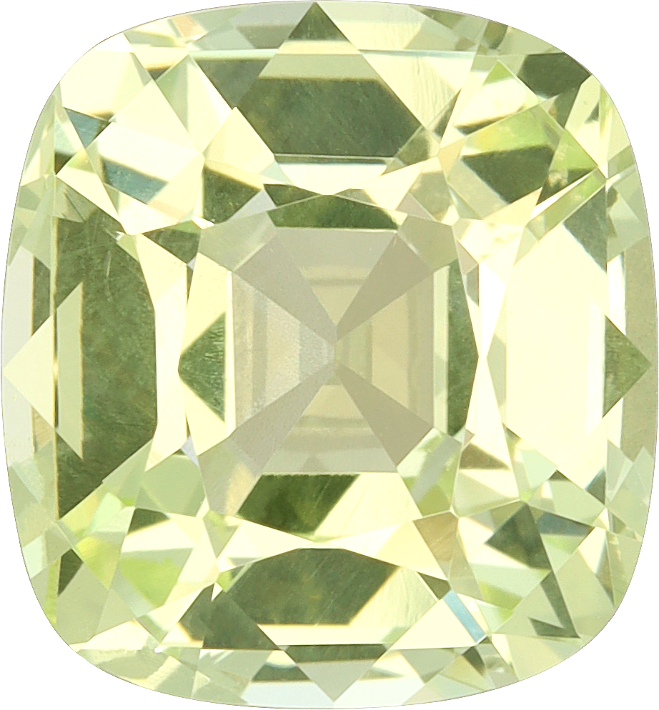 Cushion cut chrysoberyl, 8.86 by 8.23 mm, shown at actual size