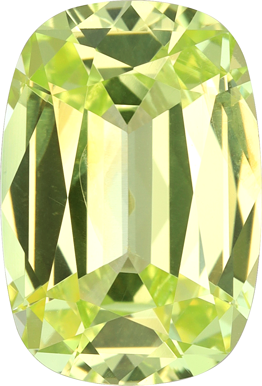 Cushion cut chrysoberyl, 11.55 by 7.85 mm, shown at actual size