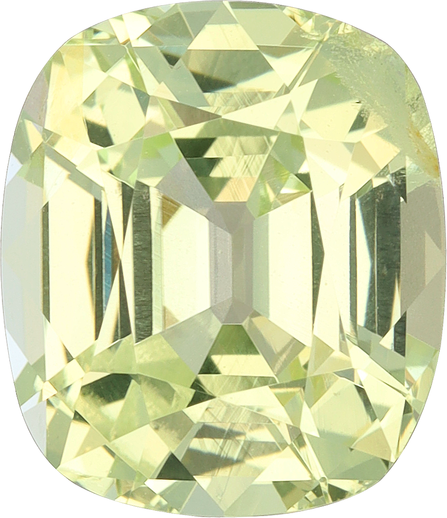 Cushion cut chrysoberyl, 9.49 by 8.18 mm, shown at actual size