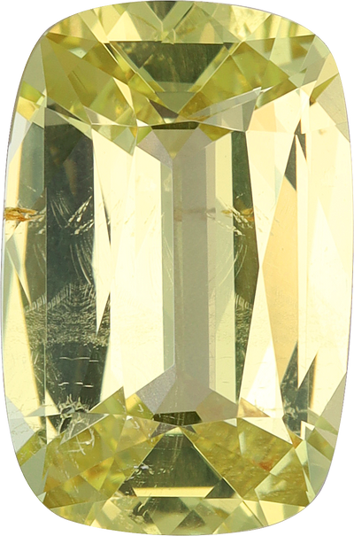 Cushion cut chrysoberyl, 10.44 by 6.84 mm, shown at actual size