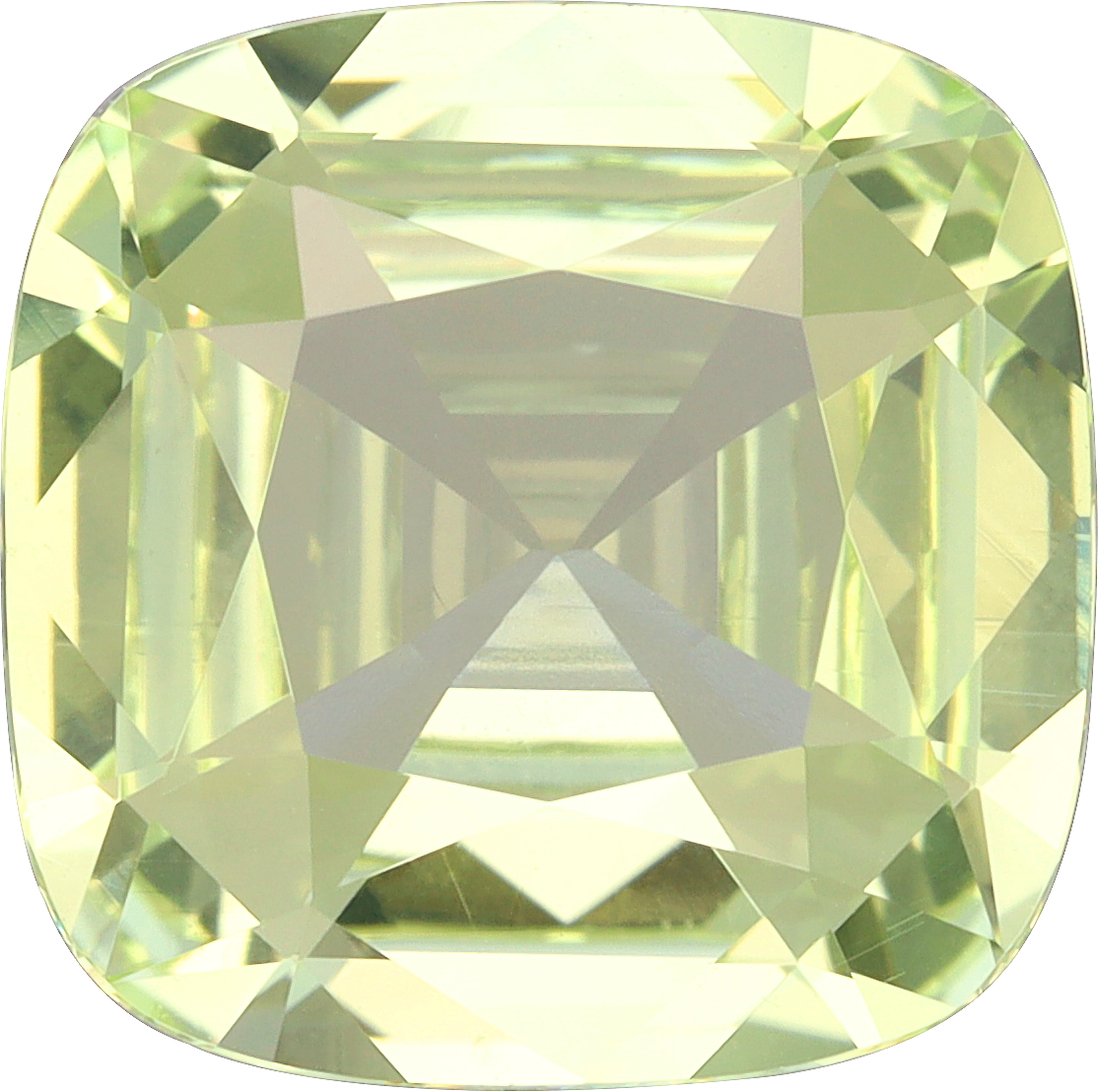 Cushion cut chrysoberyl, 10.06 by 9.98 mm, shown at actual size