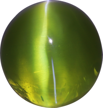 Oval cut chrysoberyl, 10.6 by 10 mm, shown at actual size