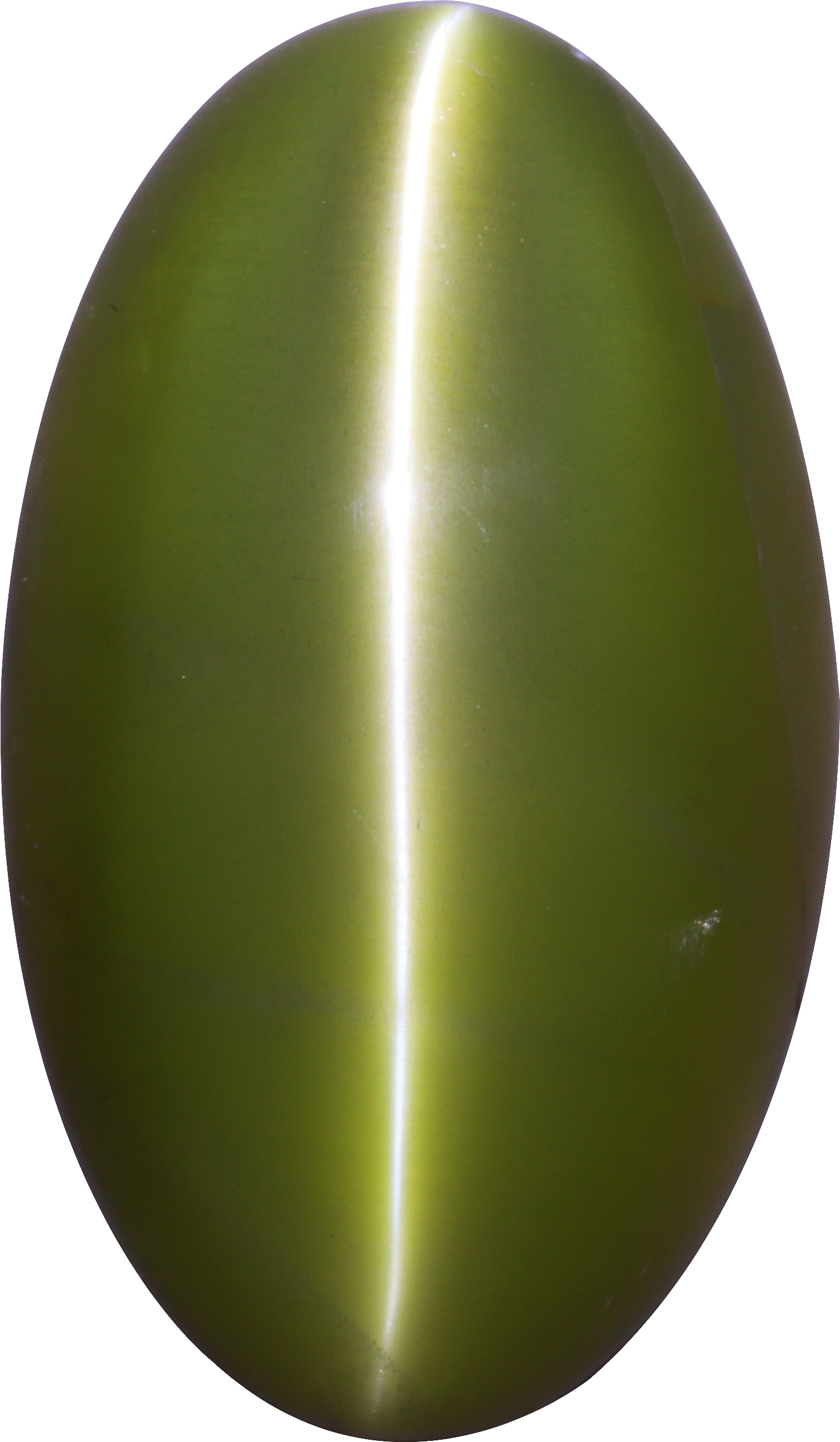Oval cut chrysoberyl, 18.28 by 10.79 mm, shown at actual size