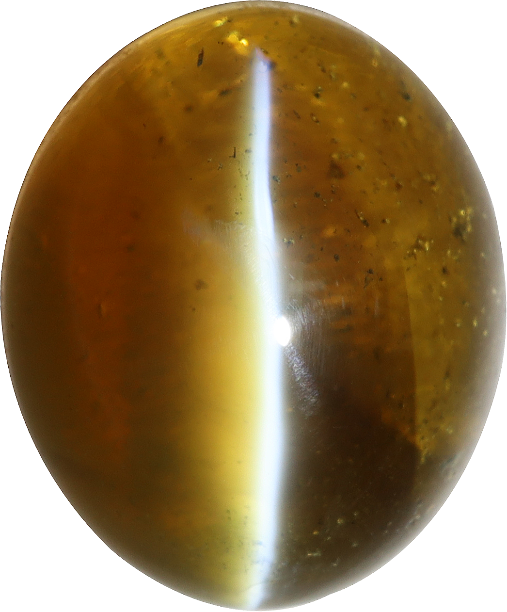 Oval cut chrysoberyl, 12.64 by 10.48 mm, shown at actual size