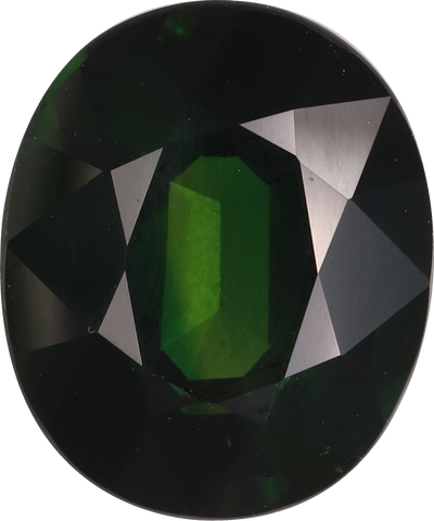 Oval cut chrome tourmaline, 11.03 by 9.21 mm, shown at actual size