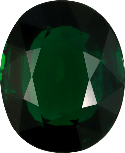 Oval cut chrome tourmaline, 10.97 by 9.05 mm, shown at actual size