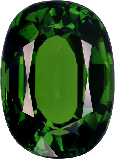 Oval cut chrome tourmaline, 9.1 by 7 mm, shown at actual size