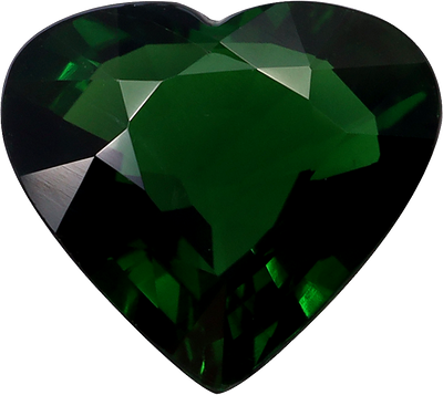 Heart cut chrome tourmaline, 8.59 by 7.88 mm, shown at actual size