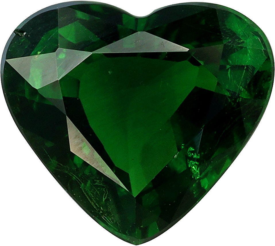 Heart cut chrome tourmaline, 8.67 by 7.73 mm, shown at actual size