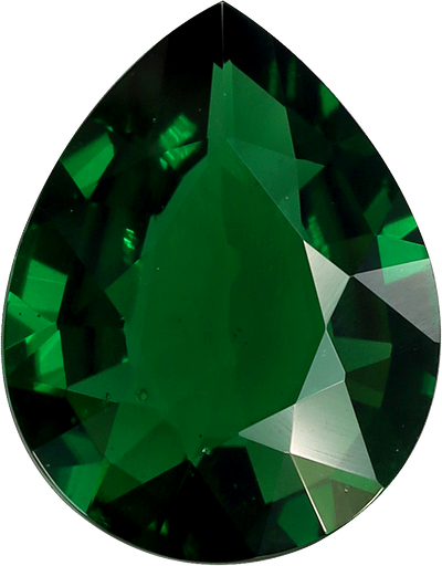 Pear cut chrome tourmaline, 9.19 by 7.15 mm, shown at actual size