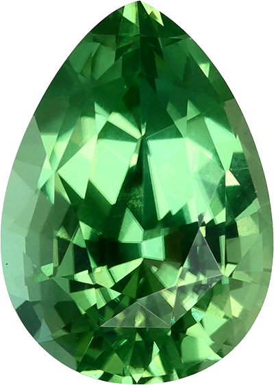 Pear cut chrome tourmaline, 10.26 by 7.3 mm, shown at actual size