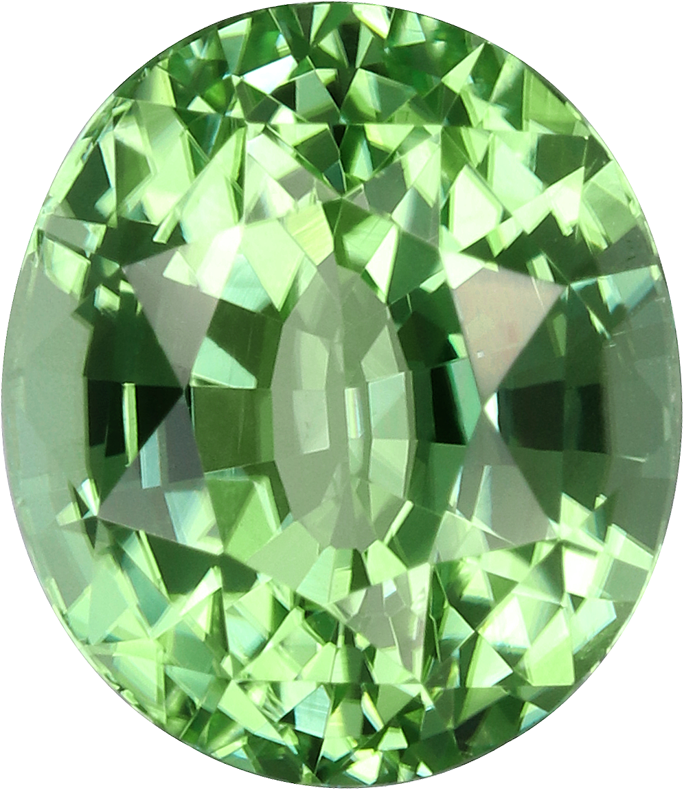 Oval cut chrome tourmaline, 9.14 by 7.9 mm, shown at actual size