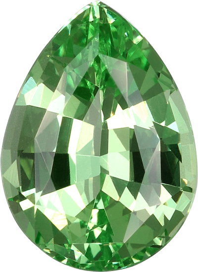 Pear cut chrome tourmaline, 9.53 by 6.96 mm, shown at actual size