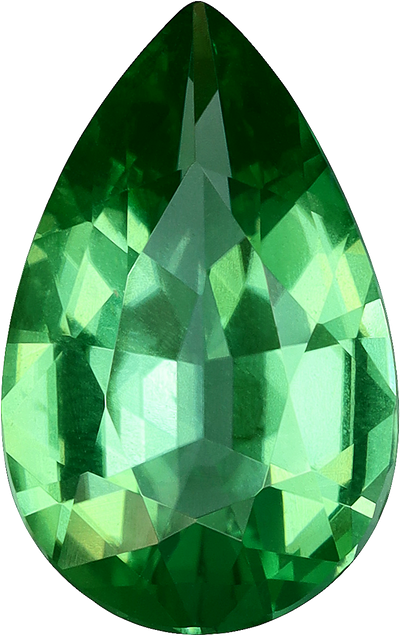 Pear cut chrome tourmaline, 10.83 by 6.81 mm, shown at actual size