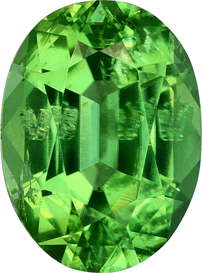 Oval cut chrome tourmaline, 9.03 by 6.67 mm, shown at actual size