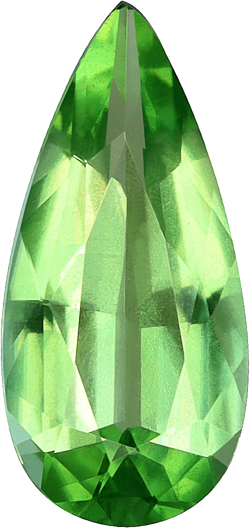 Pear cut chrome tourmaline, 9.74 by 4.58 mm, shown at actual size