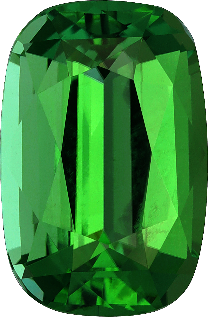 Cushion cut chrome tourmaline, 12.54 by 8.2 mm, shown at actual size
