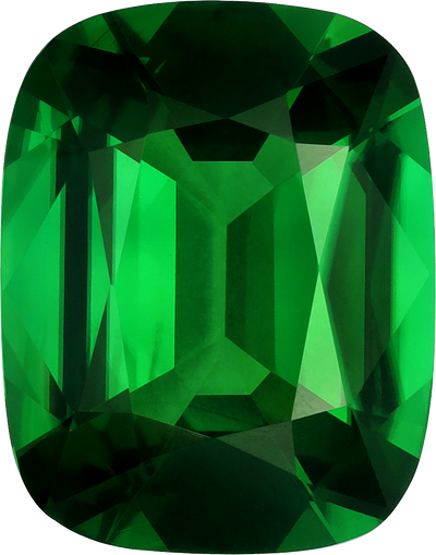 Cushion cut chrome tourmaline, 16.25 by 12.8 mm, shown at actual size