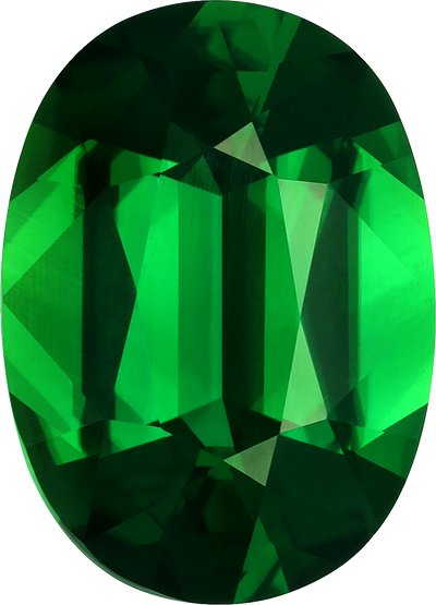 Oval cut chrome tourmaline, 17.34 by 12.46 mm, shown at actual size