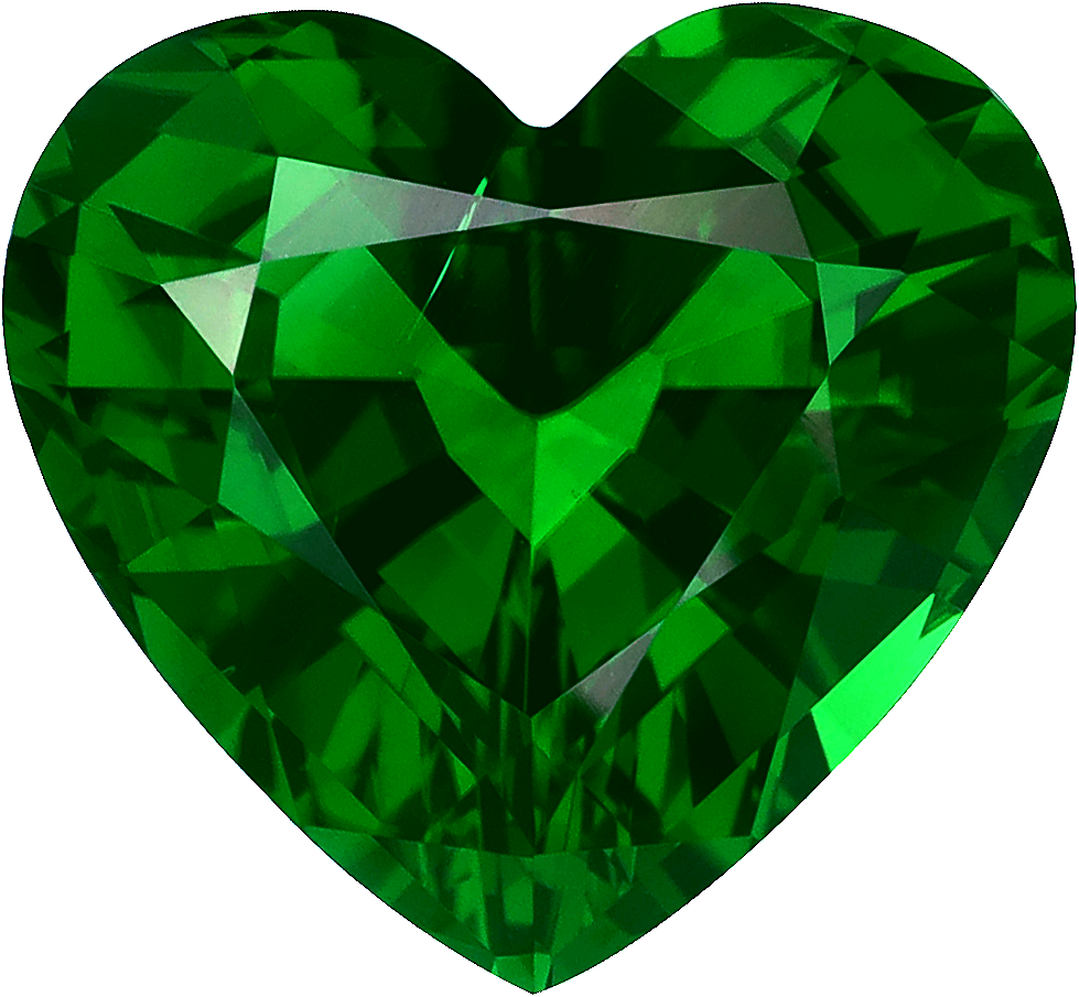 Heart cut chrome tourmaline, 13.63 by 12.56 mm, shown at actual size
