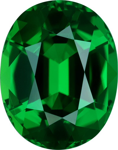 Oval cut chrome tourmaline, 12.2 by 9.63 mm, shown at actual size