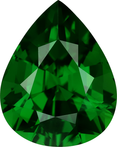 Pear cut chrome tourmaline, 12.96 by 10.43 mm, shown at actual size