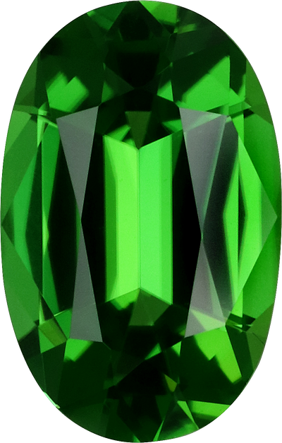 Oval cut chrome tourmaline, 9.58 by 6.13 mm, shown at actual size