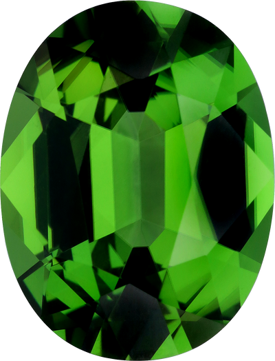 Oval cut chrome tourmaline, 14.3 by 10.93 mm, shown at actual size