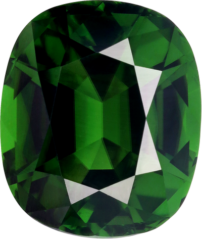 Cushion cut chrome tourmaline, 14.44 by 12.24 mm, shown at actual size