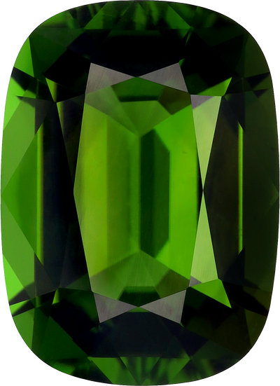 Cushion cut chrome tourmaline, 14.99 by 10.87 mm, shown at actual size
