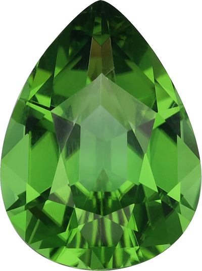 Pear cut chrome tourmaline, 11.5 by 8.56 mm, shown at actual size