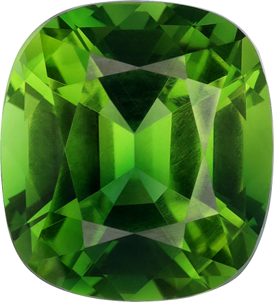 Cushion cut chrome tourmaline, 9.35 by 8.43 mm, shown at actual size