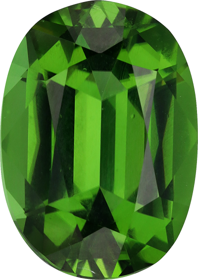 Oval cut chrome tourmaline, 12.65 by 8.98 mm, shown at actual size
