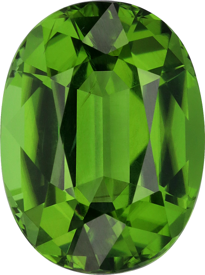 Oval cut chrome tourmaline, 11.94 by 8.9 mm, shown at actual size
